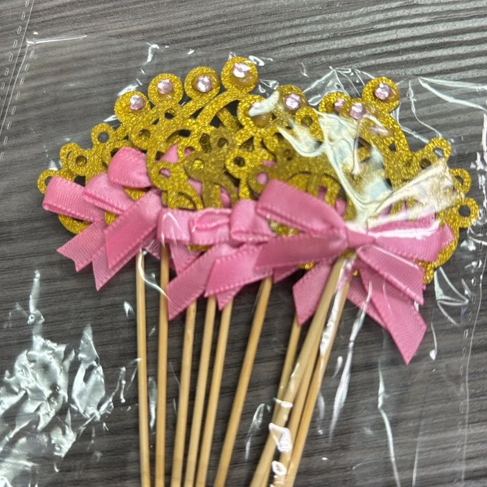20 pieces princess crown pink bow cupcake decorating supply supplies new